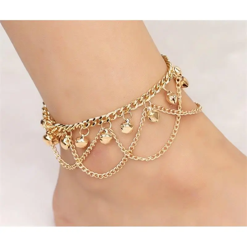 Indian Bridal 18K Gold Plated Layered Beaded Tassel Anklet Ankle Bracelet Chain