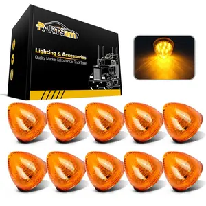Partsam 10Pcs 2 inch Amber 9LED Side Marker Lights, 2" Beehive Light, Round Cone Clearance Lights for 12V Trailer Truck Replacement for Peterbilt Kenworth Freightliner