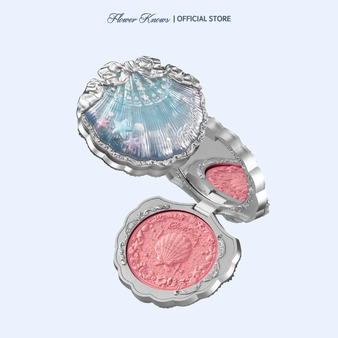 Flower Knows Shell's Jewel Collection Silk Satin Blush, Natural Cheeks Radiant Glow Finish, Smooth, Blendable Powder, Long-lasting For High-pigment Color, Summer Gift, Makeup Beauty Cosmetics, #summerwins, #DealsForYouDays