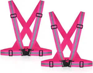 2 Pack Reflective Vest Running Gear Adjustable High Visibility Reflective Running Safety Vest for Women Men Night Cycling,Hiking, Jogging, Walking