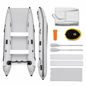 11 ft x 6 ft Drop-Stitch Rigid Floor Dual-Hull Inflatable Catamaran, 5-Person 1432LBS Load Capacity, Pet-Friendly Spacious Raft for Lake Outdoor Group Activities