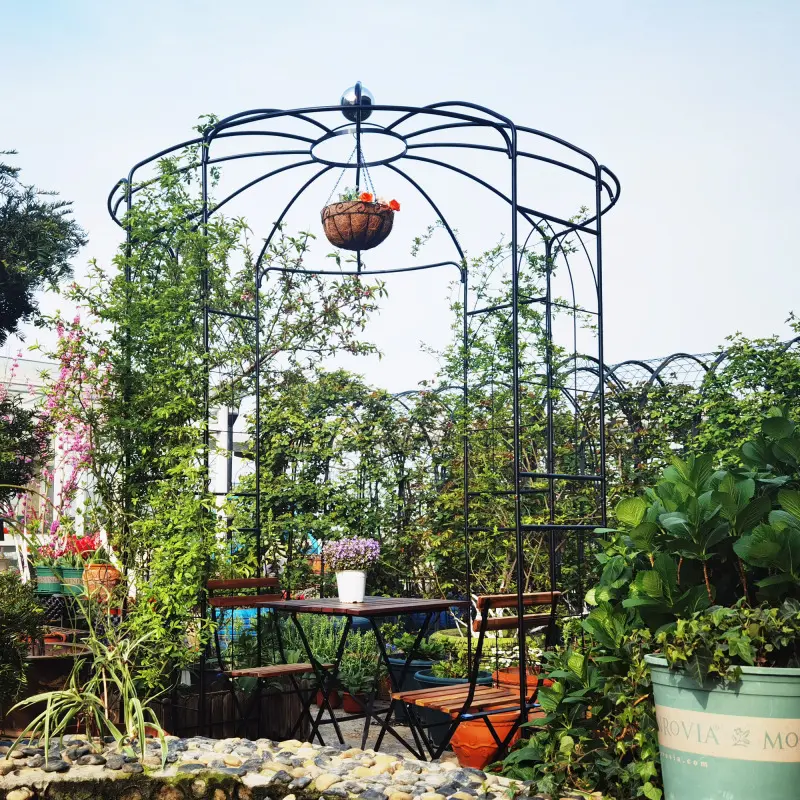 Metal Garden Arch Iron Garden Arbors Gazebo Dia81.3'' x 114.2'' High Birdcage Shape Pergola Pavilion for Wedding Ceremony   Outdoor Black