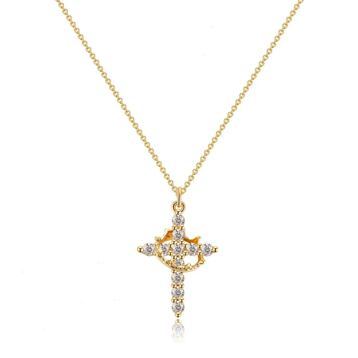 GGIRL Women's Gold-Tone Metal Coating Crown Cross Pendant Choker Necklace, Casual Geometric Fashion Accessory, Ideal Gift for Holiday, Daily Wear, Accessories for Women, Cross-Shaped Necklaces