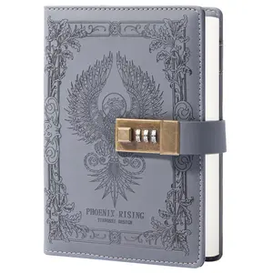 Phoenix Journal Notebook with Lock, Vintage Leather Locked Diary, B6 Travel Refillable Ruled Lined Writing Paper, Secret Password Gift Diary for Women Girls Boys