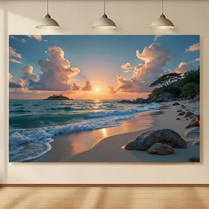 1pc Polyester Seascape Party Banner - Vibrant Blue Sky & Ocean View Home Backdrop for Weddings, Birthdays - Ideal Beach Theme Festive Decor for Event Planners, Birthday