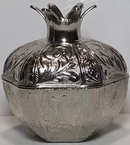 2 Pc Trinket Box Silvertone Pomegranate Embossed