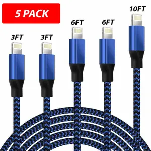 5-Pack Fast Charger USB Cable — Lightning Cord for iPhone