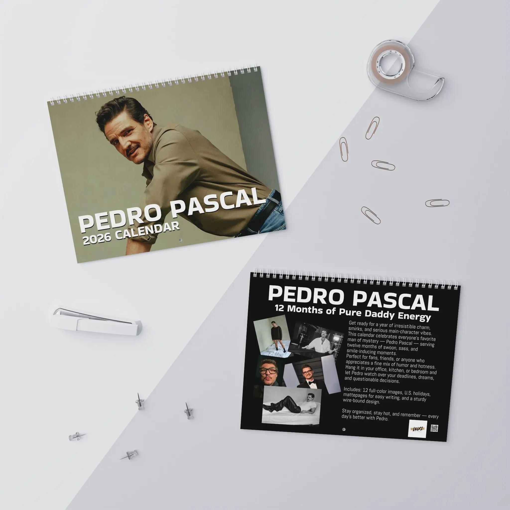 Pedro Pascal 2026 Wall Calendar 12 Full Color Photos Durable Wire Bound Matte Pages Perfect for Office Dorm or Home Decoration Celebrity Calendar Funny Gift for Friend wall calendar
