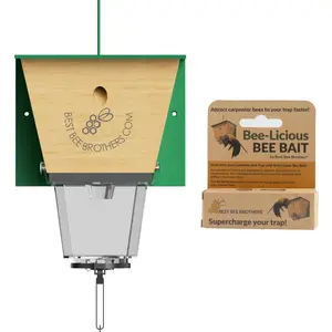 COMBO #1 - 1 Ultimate Pro Carpenter Bee Trap with Bee Vault and 1 Bee-Licious Bee Bait Wood Outdoor Coverage Patented
