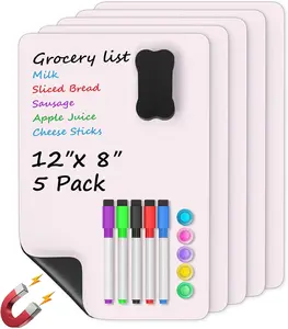 MaxGear 5 Pack Pink Magnetic Whiteboard for Fridge, 12 x 8 Inch Dry Erase Board for Refrigerator, Reusable Kitchen Planner, Magnetic Writing Board for Home, Includes 5 Markers, 5 Magnets and 1 Eraser
