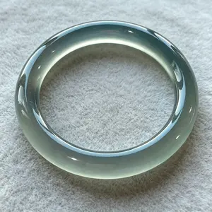 Natural Translucent Curry Blue Agate Bangle | High Ice Polished Chalcedony Bracelet for Women, Genuine Crystal Jewelry,Handcrafted Polished Crystal Jewelry for Everyday Wear