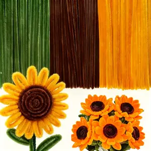 [Popular Choice] 311-Piece Colorful Twist Stick Craft Kit - Thick plush sticks in bright colors (yellow, brown, green, pink, red, sunflower color) for DIY flower bouquet kits, graduation gifts, wedding gifts