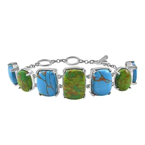 Green and Blue Turquoise 48.15 ctw Bracelet in Platinum Over Copper and Stainless Steel 6.50 In