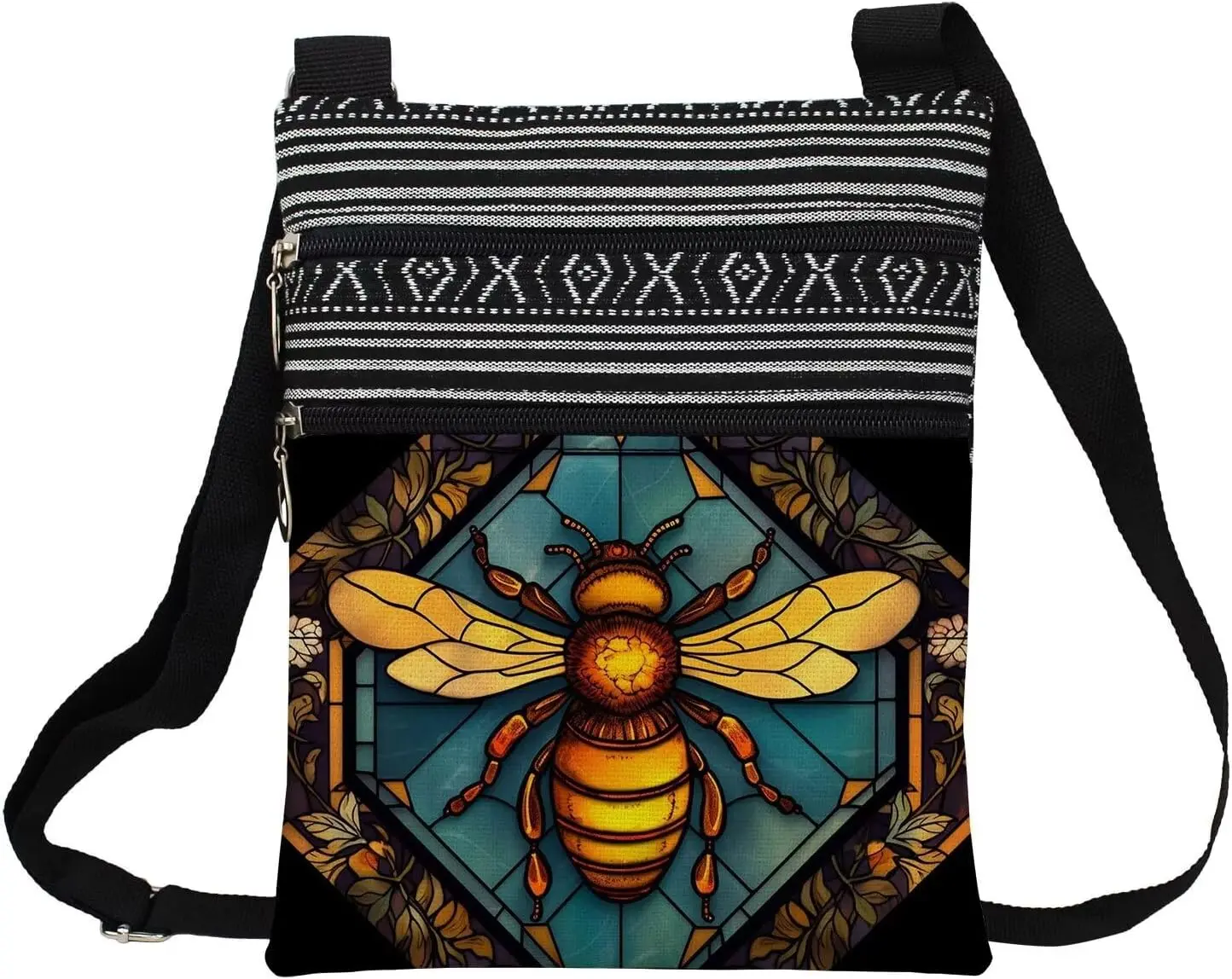 Stained Glass  Crossbody Handbag with Zipper Butterfly World Tree Bee Aesthetic Present for Woman