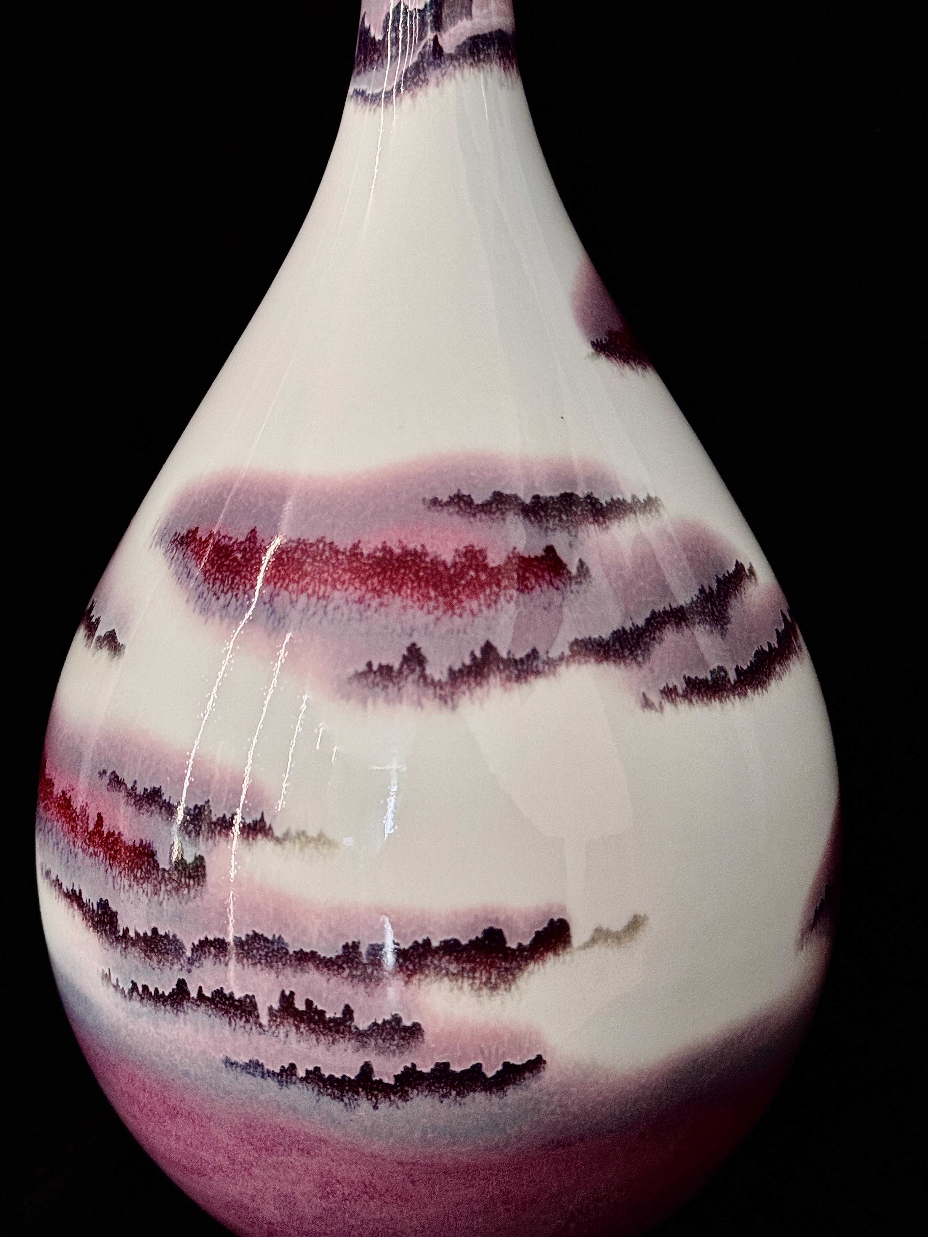 Handmade Chinese Jun Porcelain Vase, Stunning Purple-Pink Landscape Kiln-Fired Glaze Ceramic Vase, Unique Asian Art Home Decor