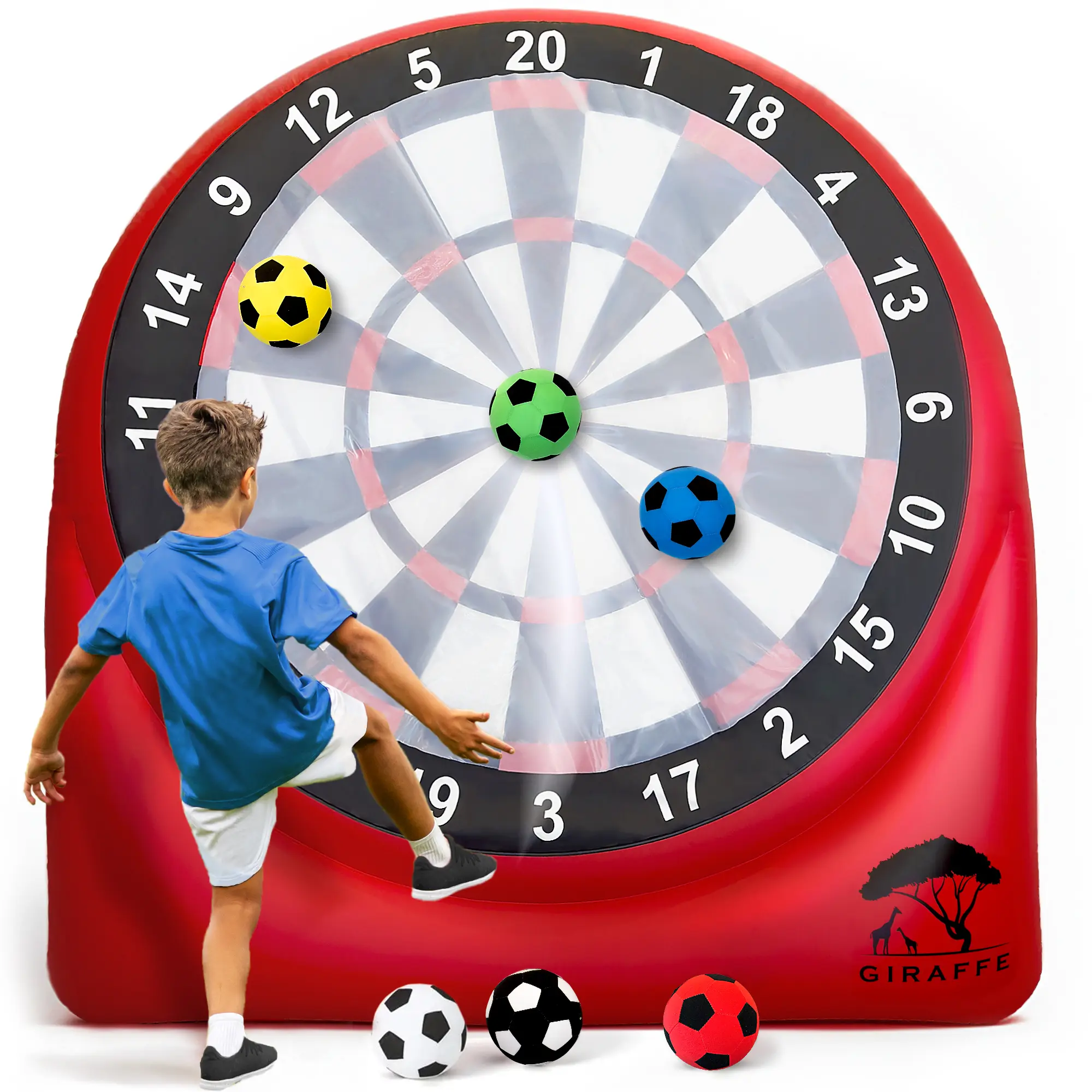 GIRAFFE Giant Inflatable Dartboard Yard Game Set, Big Blow Up Kick Giant Dart Board with Air Pump, Target Game, 6 Jumbo Lawn Games for Kids, Thick PVC, Outdoor Family Activities, Carnival Party
