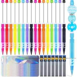 Beadable Pencils Including 24 Pencils 12pcs 0.7mm Pencil Leads 24 Gift Bags Beamed Automatic Pencils with Silicone Hand Guards Drawing Sketches