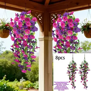 8 bundles of realistic artificial flowers, mixed-color petunias, Fake hanging plants, suitable for indoor and outdoor home decoration, wedding arrangements, parties, gardens, DIY, courtyards, housewarming gifts, New Year celebrations