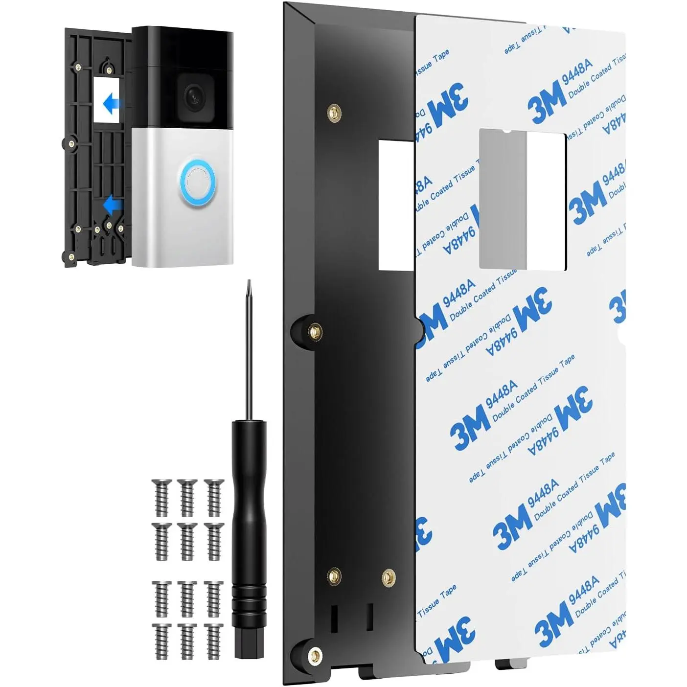 No-Drill Ring Doorbell Mount - Adhesive Door Bracket Compatible with Ring Video Doorbell 1/2/3/3 Plus/4/ (2020 Release) , Mounting Plate Holder Accessories for Houses