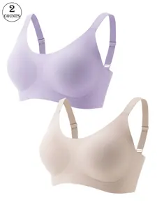 2 pack solid color jelly seamless women's bras with adjustable straps, wireless support and gathering for a beautiful back. Comfortable, breathable, skin-friendly, soft, ideal for daily casual commuting. High-quality lingerie with Soft Comfy Bra