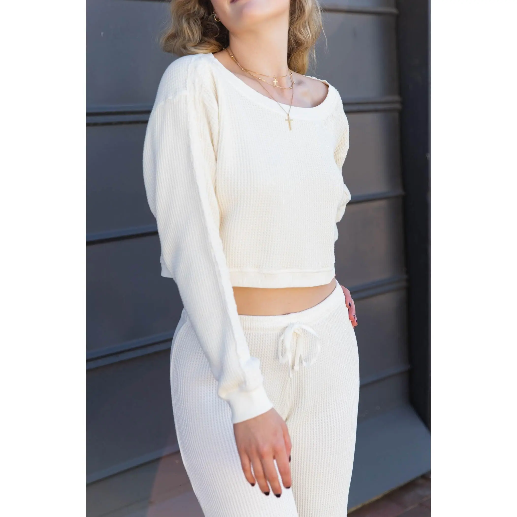 Waffle Knit Crew Top