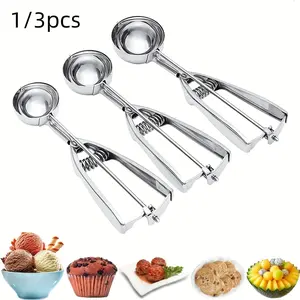 Stainless Steel Ice Cream Scoop Set, Sleek Scoop, 1/3 Counts Cookie Dough Scoop, Ice Cream Scoop, Kitchen Utensils, Kitchen Gadgets, Kitchenware for Baking, Cooking, Mixing