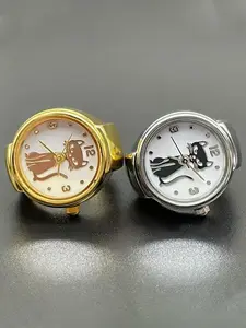 1PC niche handsome kitten circular pointer quartz ring watch hot selling high-end gold and silver finger watch Elegant Quartz Watch
