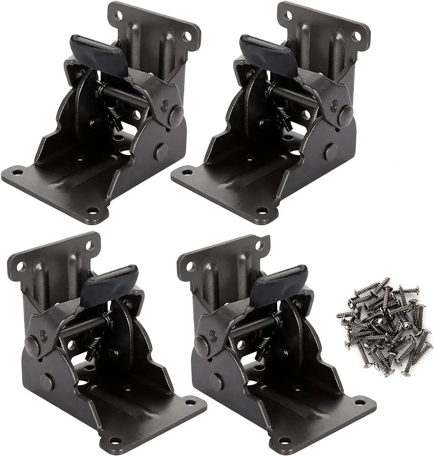 Folding Locking Hinges Folding Shelf Brackets Heavy Duty 90 Degree Self Locking Folding Hinges for Table Leg, Bed Leg, Art tables Workbench Folding Locking Brackets Black 4Pack Folding Brackets