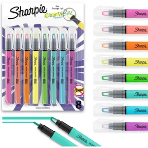 Clear View Highlighter Sticks, Chisel Tip, Assorted Fluorescent, 8 Count - School, Home, and Office Use, Teacher Supplies
