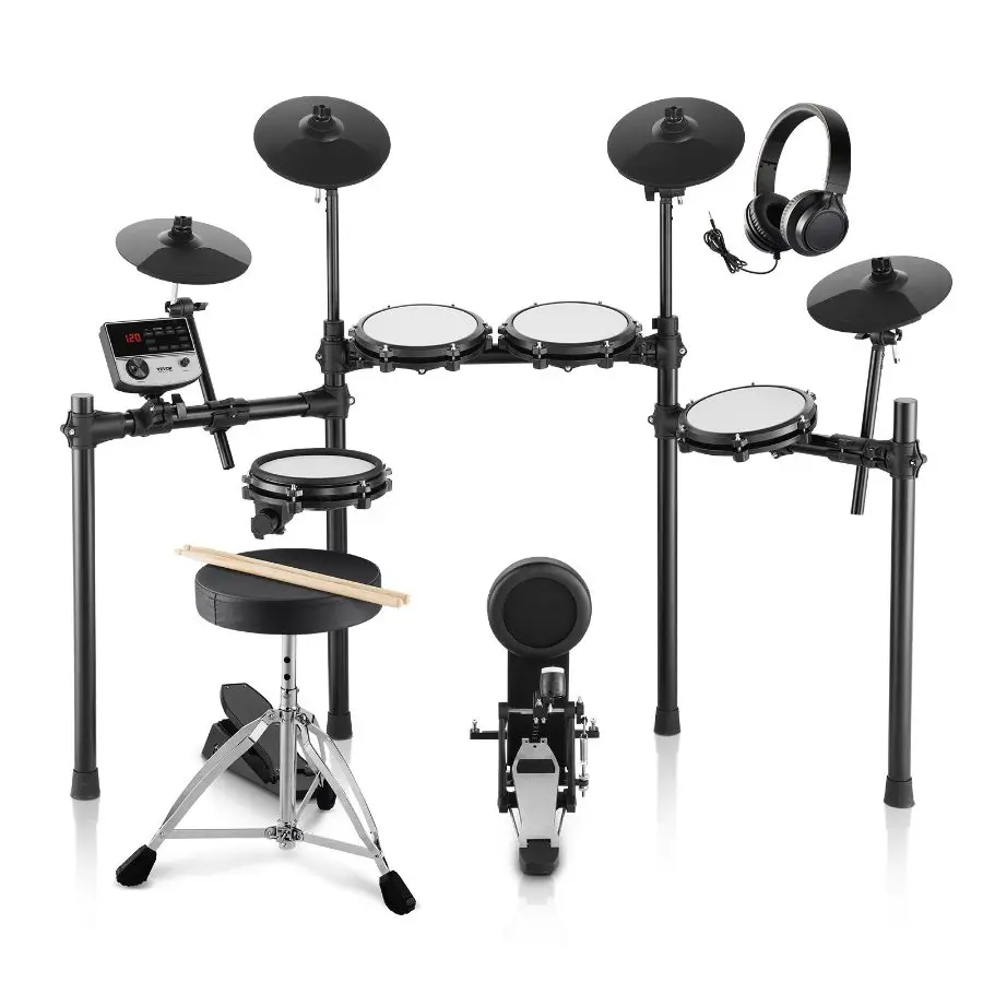 【Summerfinds】 VEVOR Electric Drum Set, 32 Drum Kits 480 Sounds Electronic Drum Kit, USB MIDI Supported 8 in Quiet Mesh Snare Electric Drum Set with 10 in Cymbals Drum Sticks Headphone, for Beginners Adultsdealsforyoudays, Snare Drums