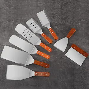 Stainless Steel Spatulas Set - Durable Metal Cooking Utensils with Wooden Handle, Mirror Polished, Smooth Edge, Easy to Clean - Kitchen Tools for Grilling, Flipping, and Stirring