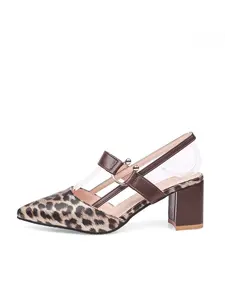 Women's Leopard Print High Heel Shoes, Elegant Design, Comfortable PU Leather, Wedge Sole, Medium Width, Perfect for Parties and Daily Wear, PU Leather Sandals