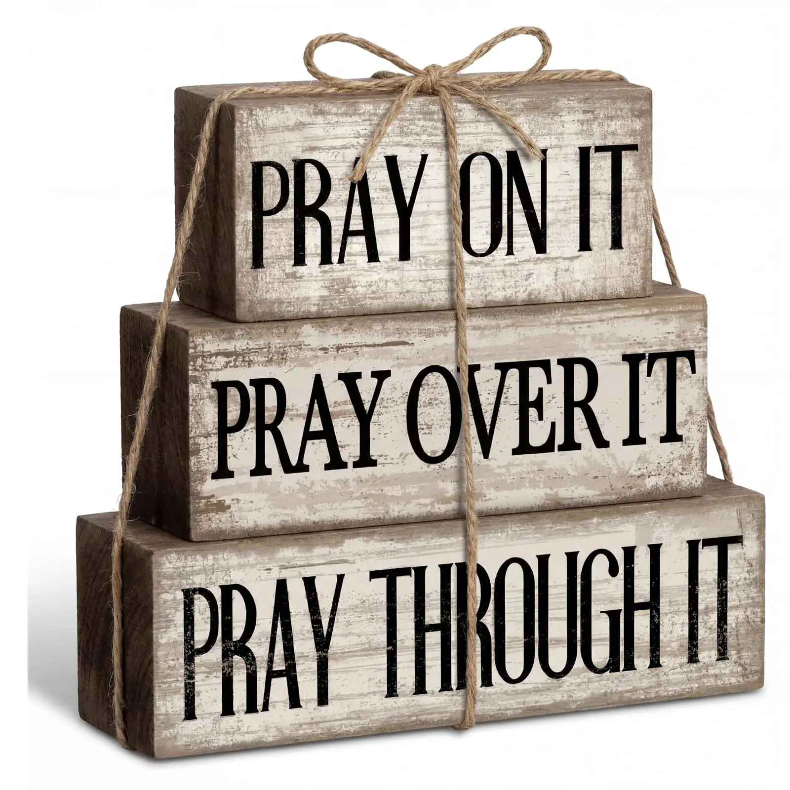 4-Piece Farmhouse Christian Wooden Desktop Decorations - Bible Verse Signs, Tiered Tray Ornaments, Prayer-Themed Blocks, Vintage Religious Gift, Desk Centerpiece for Easter