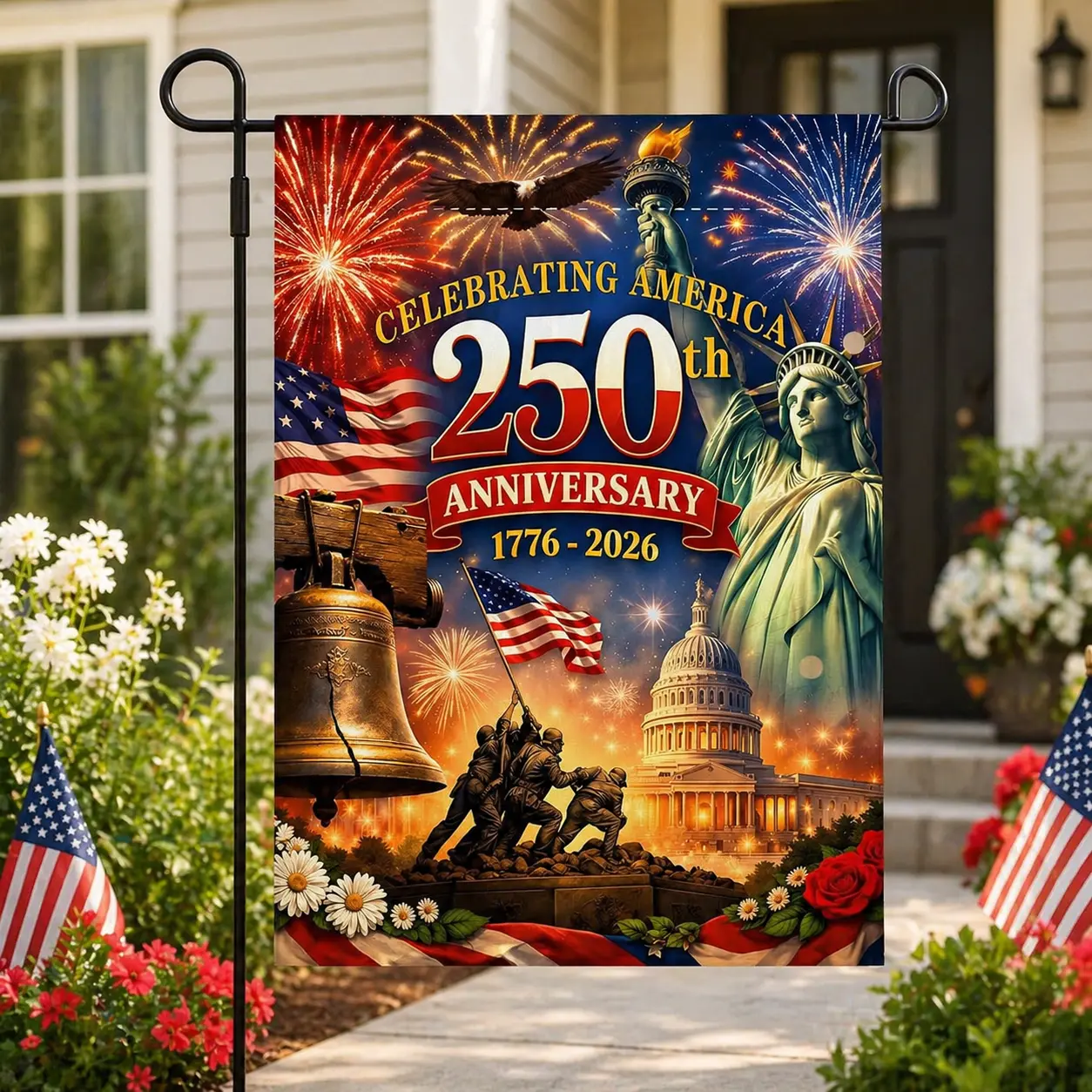 250 Anniversary Usa Garden Flags for Outside, 250 Anniversary USA Flag with Eagle Design, Patriotic 4th of July Decorations 1776-2026  Yard Sign Double-Sided Waterproof Flag 12x18 Inch 250 Year American Flag