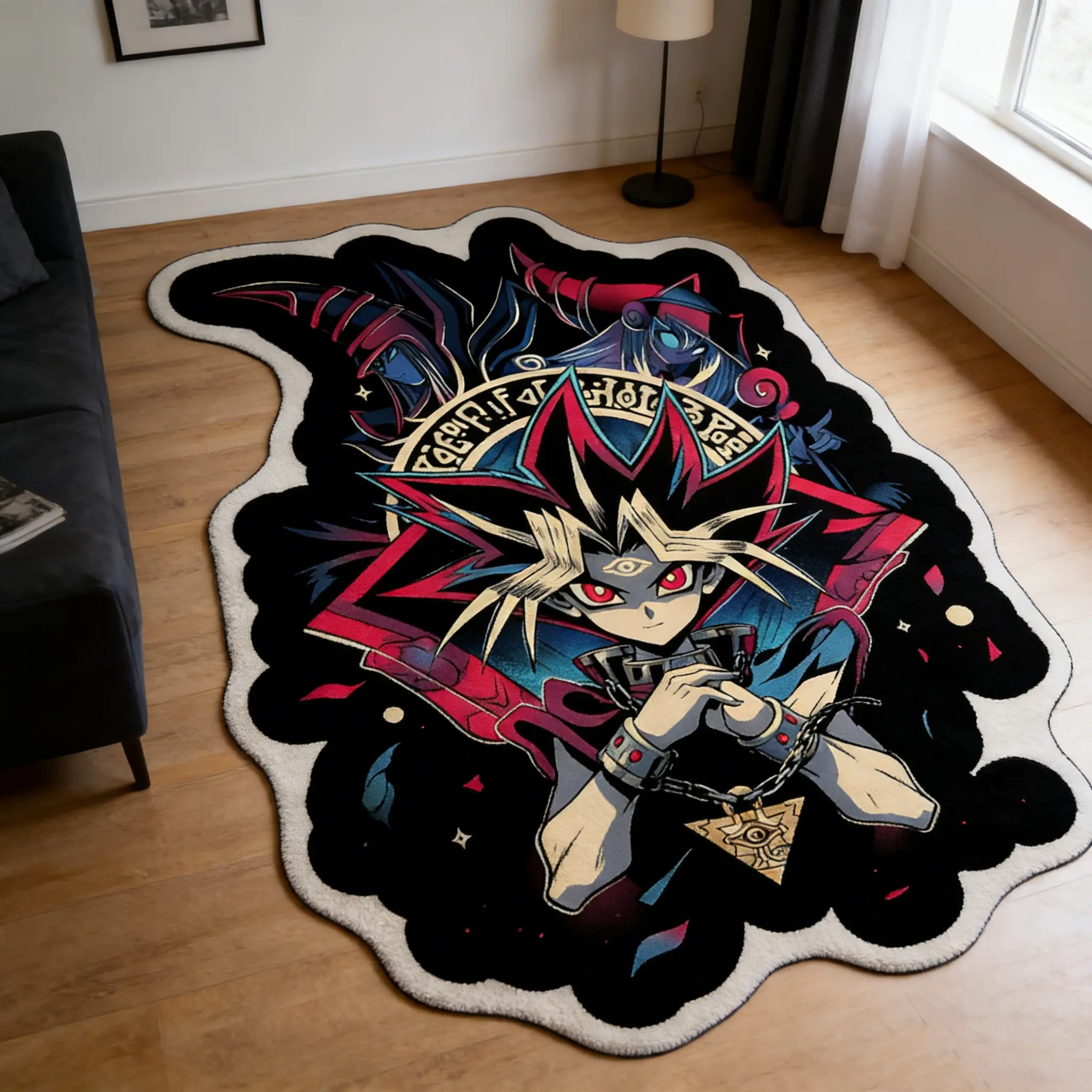 GameKing Dark Game Shaped Carpet, Gaming Rugs, Black Red Anime Flocked Floor Mat Home Anti-slip Wear-resistant, Anime Decoration Mat Fits GameKing/ChaoPlay Family Home Decor Rugs