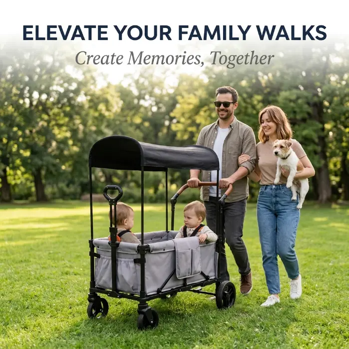Ultra-Lightweight Compact 2-Kid Travel Stroller Wagon | 1-Hand Easy Fold, 170° Deep Recline, Extended Canopy, Cup Holder, Storage Basket for Infants & Toddlers