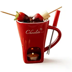 Chocolate Fondue Cup Ceramic chocolate melting cup with fork Keeps chocolate, butter cheese, caramel, and other foods warm Perfect for date nights, birthdays, or wedding gifts