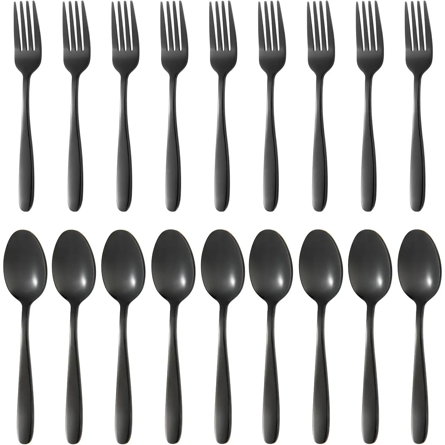 24- Black Forks and Spoons Silverware Set, Stainless Steel Flatware Cutlery Set for , Kitchen and Restaurant, Black Spoon and Fork Set,Dinner forks Mirror Polished