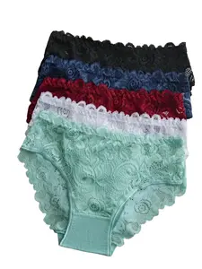 High Waist Lace Thong Panties for Women, Multi-Color Floral Lace, High Stretch Comfortable, Vintage Sexy, 5/8/10 Pieces Set