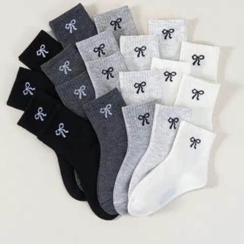10/20 Pairs Kids Mid-Calf Socks, Bow Pattern, Student School Socks, All Seasons, Comfortable, Soft, Breathable