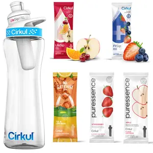 Cirkul 22oz Plastic Water Bottle with Blue Lid and 5 Flavor Cartridges (Fruit Punch & Mixed Berry & 1 Random Tea Flavor & 2 Random Puressence Flavor)