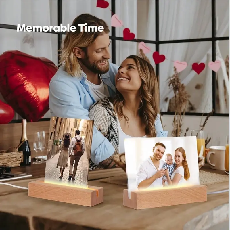 Memorable Time Photo Lighting Frame Personalized LED Display for Couples & Families Wood Base Ideal for Home Decor (size 6x8)