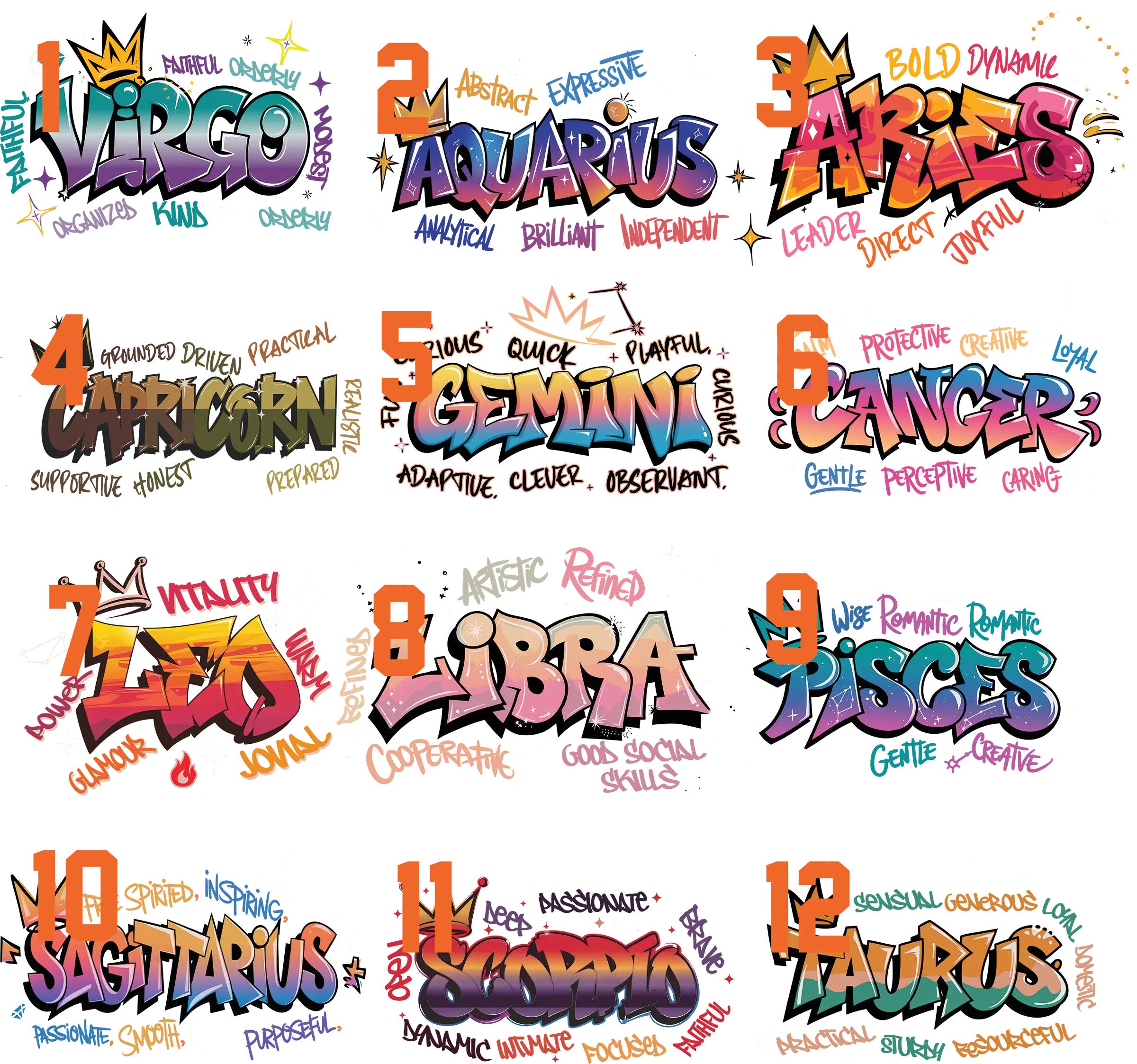 Graffiti Zodiac signs shirts graphic tees