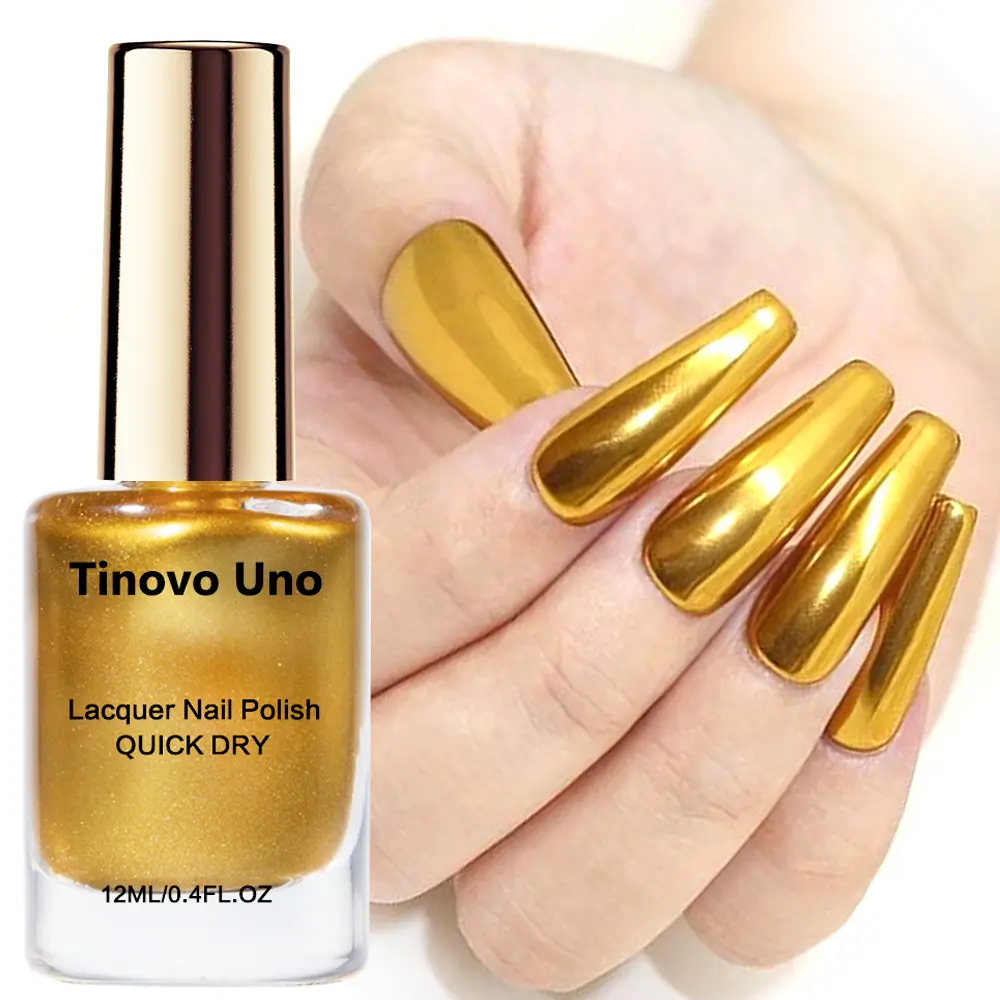 Tinovo Uno Enamel Nail Polish - Chrome Metallic Gloss & Metallic Gold Shades, 12ml Single Item, Salon-Quality, Alcohol-Free Quick Dry Formula, Manicure & Nail Care Essential for DIY Enthusiasts, Chrome Nails