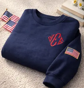 [SALE] Embroidered J.E.E. Epstein Sweatshirt, USA Flag Sleeve Embroidery, Blue Unisex Crewneck, Funny Satirical Costume Shirt Gift