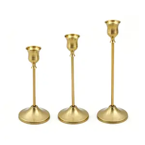 3-Piece Brass Cone Candlestick Holders, High-End Decorative Centerpiece Candles, Candle Holders for Table Centerpiece, Ideal for Ramadan Festivals Weddings Birthdays Gifts