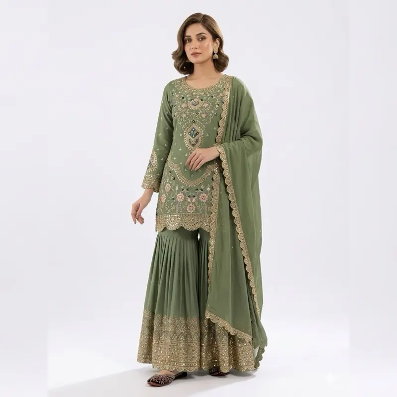 Lady's Ethnic Modest Indian Sharara Dress, Women's Long Sleeve Summer Basic Casual Party Wear