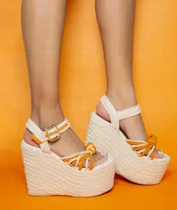 ANTONELA Handmade Colombian Platform Sandals - Orange Braided Straps & Natural Fibers - Comfortable & Stylish Ankle Height Shoes