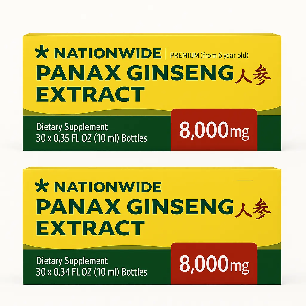 2 Pack Panax Ginseng Extract  - 8,000 mg Extra Strength Dietary Supplement Energy Boost & Immune Support with 60 Bottles of 0.35 FL Oz / 10 ml