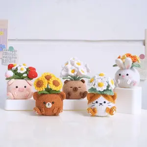 Blossom Critter Pots Crochet Bundle | Sunflower Bear, Strawberry Pig, Myosotis Bunny, Daisy Cat Crochet